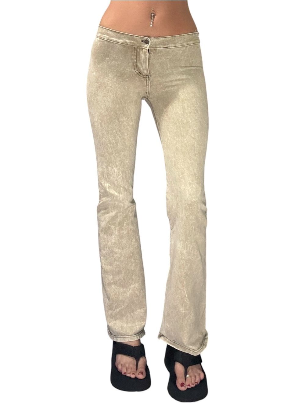 Y2K Light Beige Slim Bootcut Pants